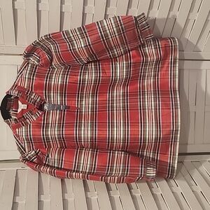 NWT Crown & Ivy Red Plaid Shimmery Ruffle Blouse‎ Top Size XL Petite